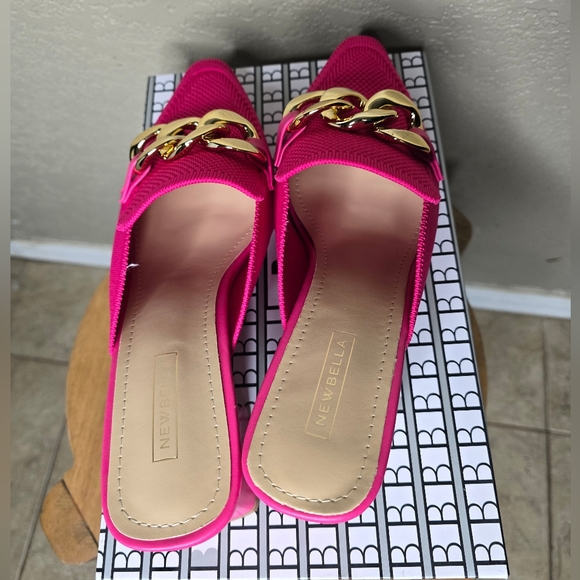 NIB! Ladies Sz. 7.5 NEWBELLA Block-heeled Mules In Pink - Picture 2 of 4